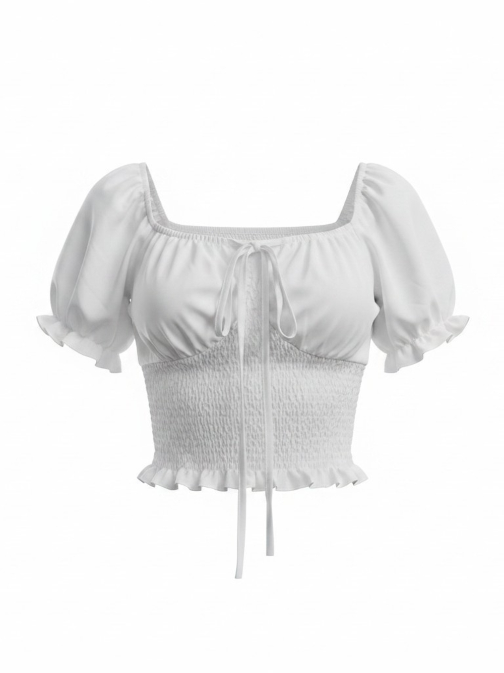 White Smocked Puff Sleeve Crop Top